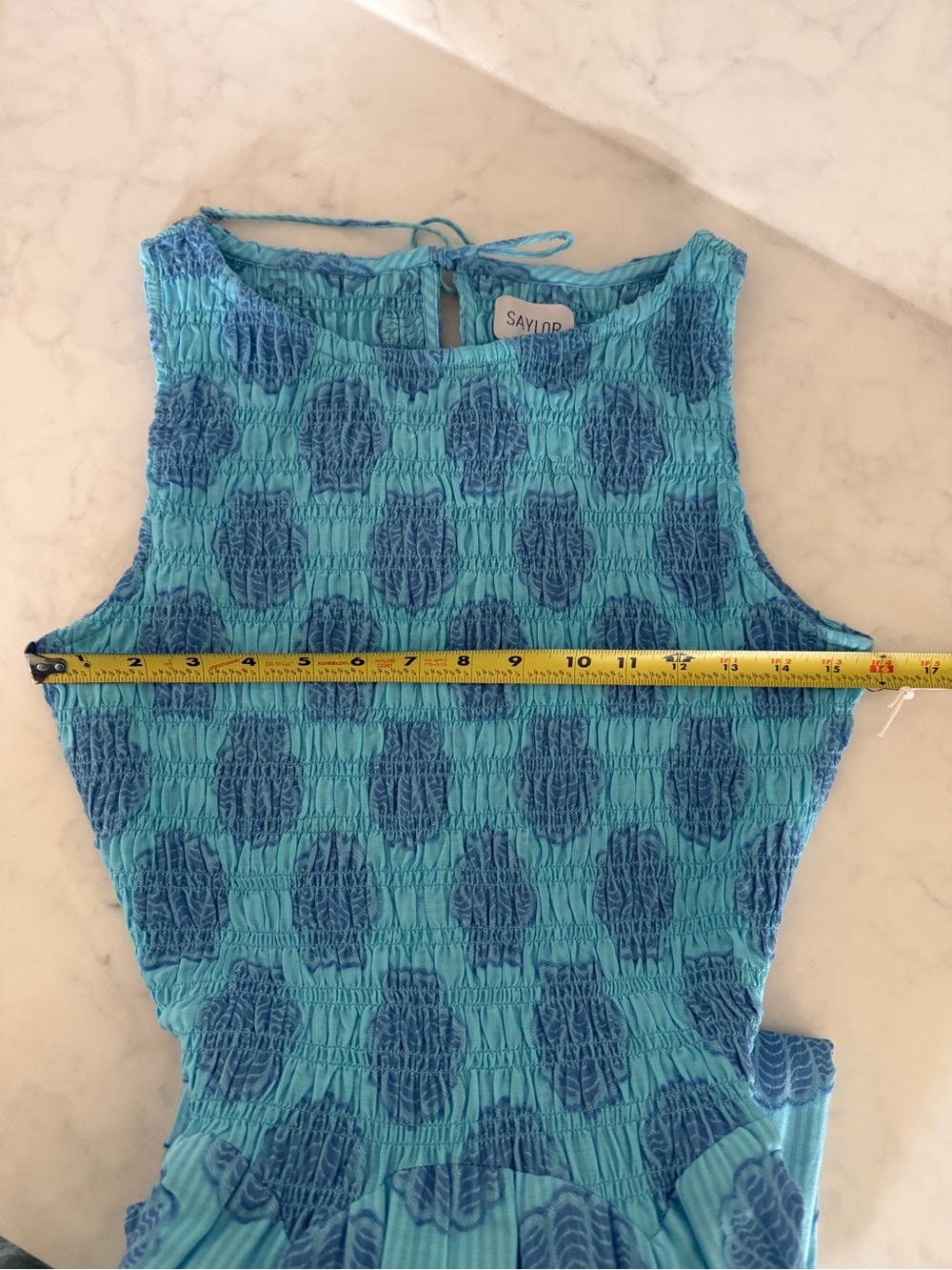 SAYLOR Corina Blue Seashell Stripe Smocked Summer Dress size M - Picture 9 of 9